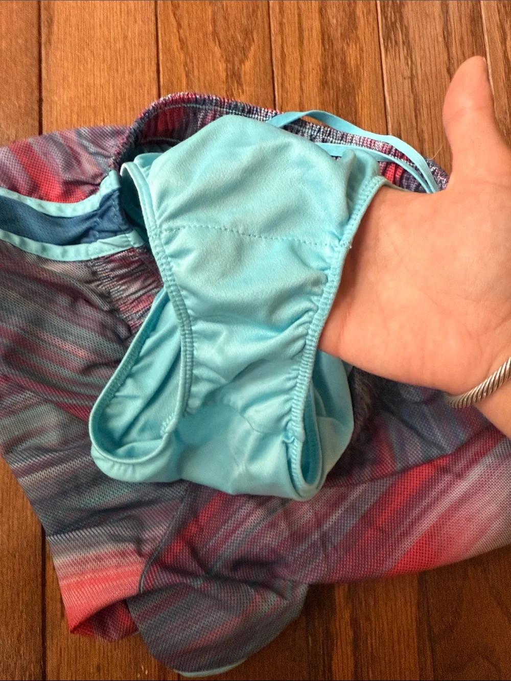 Nike Women's Multicolor Athletic Running Shorts with Light Blue Trim
